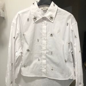 NWT high quality Jason Wu white embellished high low shirt